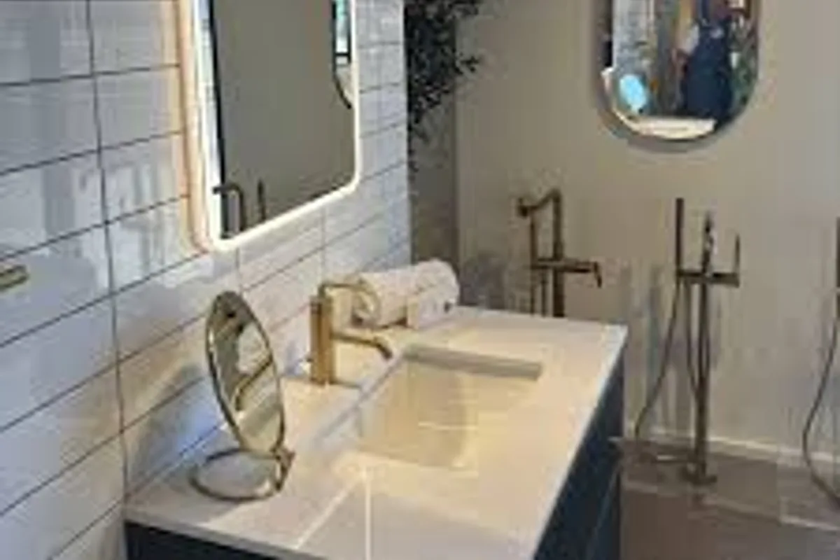 Newly installed modern bathroom faucet fixture